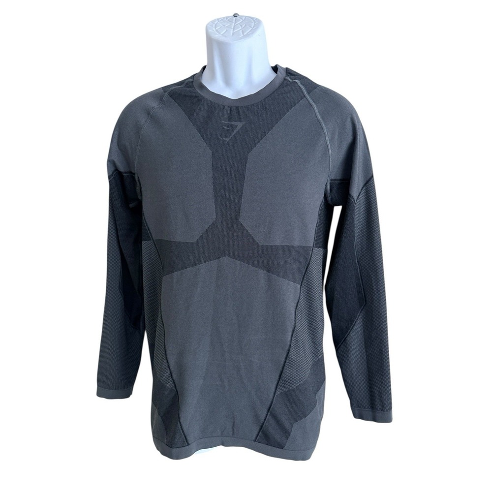 Gymshark Men Top L Free Force‎ Seamless Gray Muscle Fit Long Sl Gym Compression